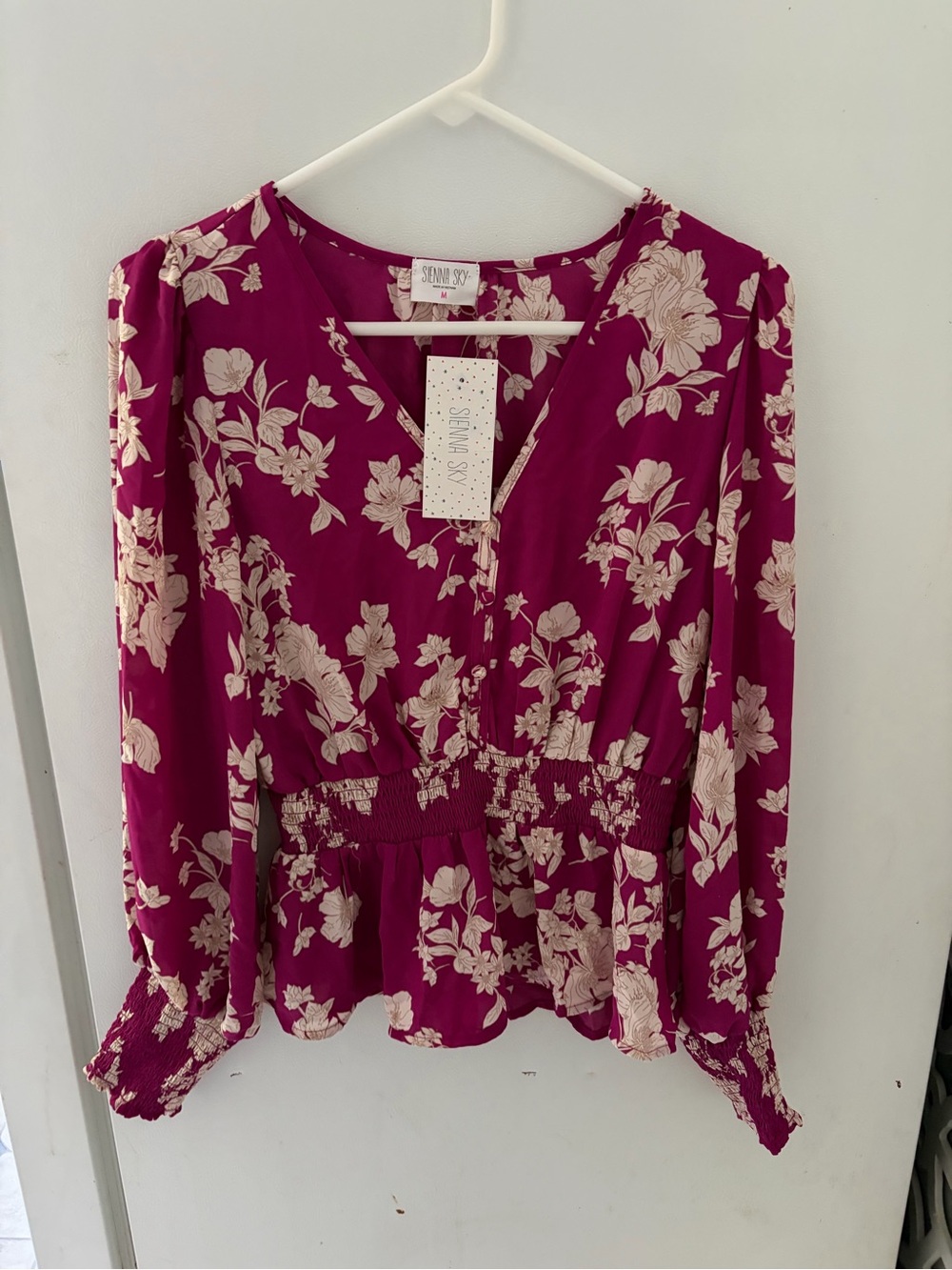 Sienna Sky Magenta Floral V-Neck Peplum Blouse